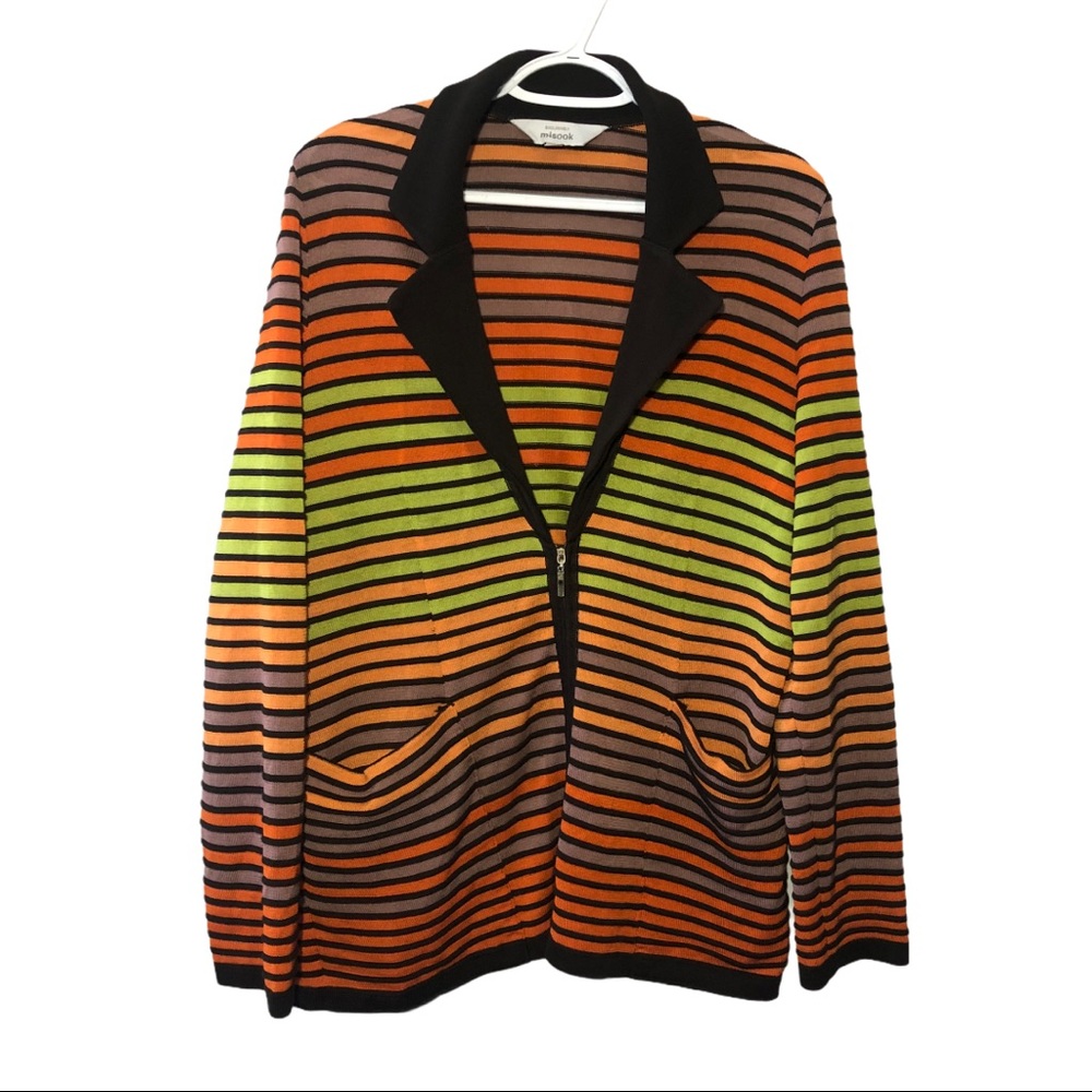 Exclusively Misook Striped  Zip Cardigan XL